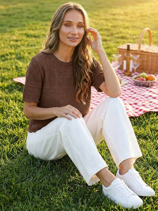 Claire Crochet Casual Knitted Sweater | Brown