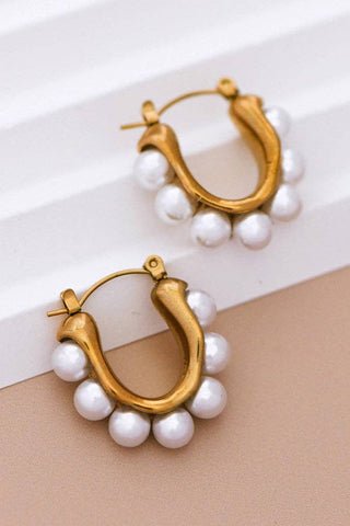 Pearl Hoop Earrings | 18K Gold Dipped Stainless Steel