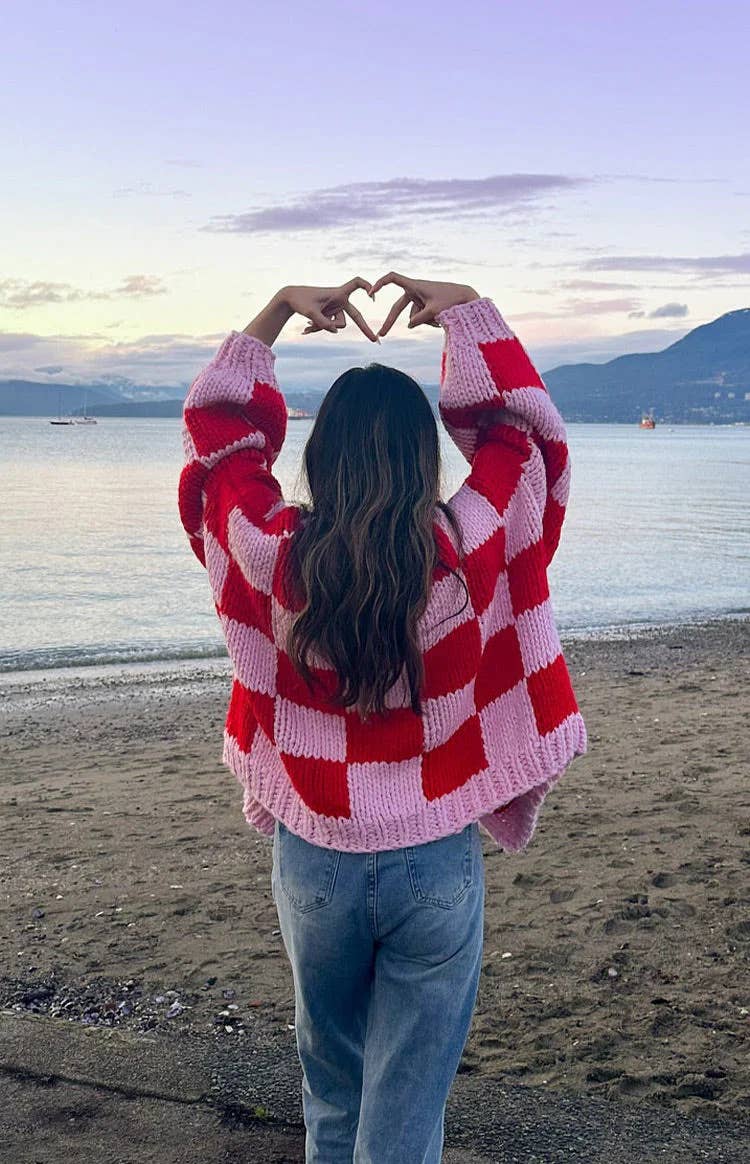 Lover Plaid Chunky Knit Cardigan