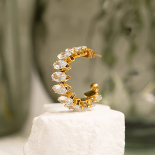 Marquis CZ Stone Hoop Earrings | 18K Gold PVD + Stainless Steel