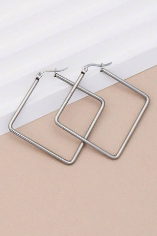 Square Hoop Earrings | Silver Tarnish-Resistant Waterproof Stainless Steel