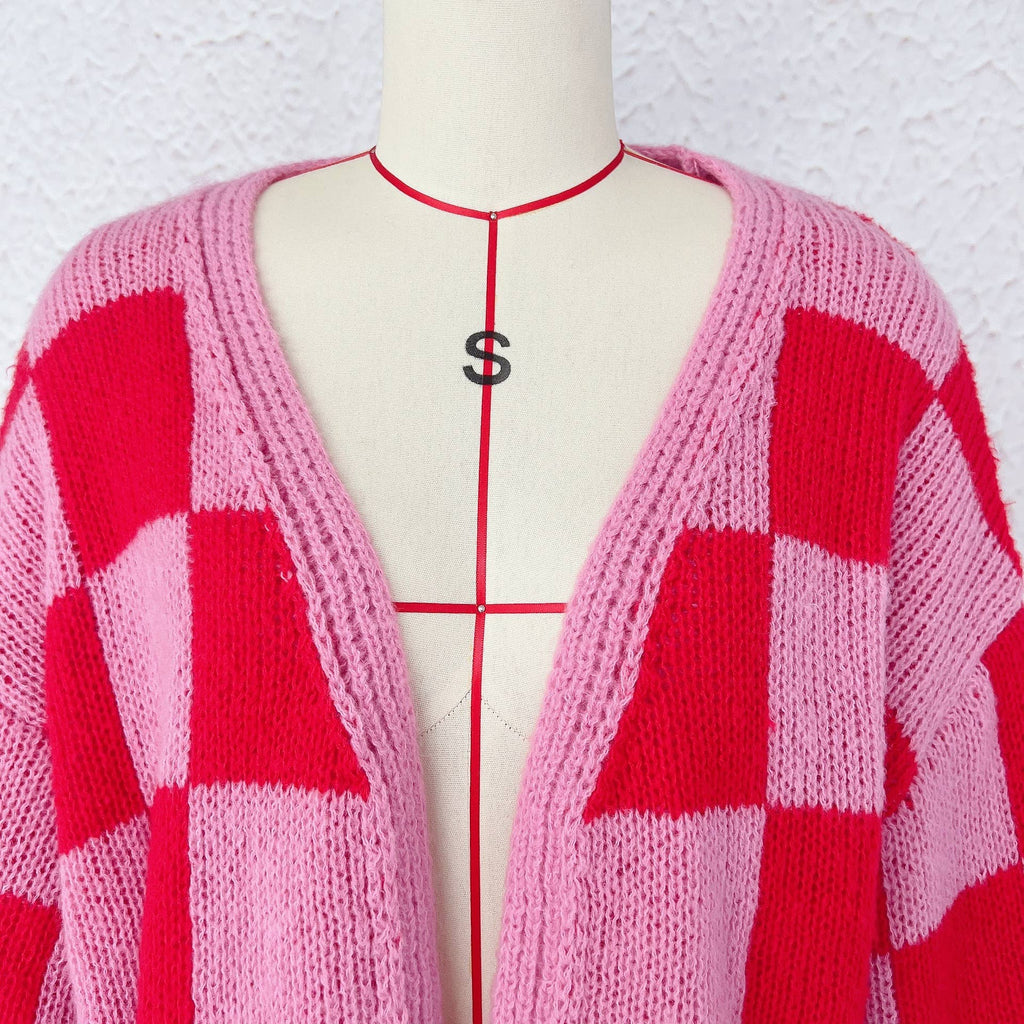 Lover Plaid Chunky Knit Cardigan