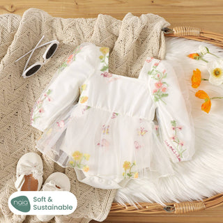 Naia Sweet Floral Lace Ruffle Long Sleeve Romper