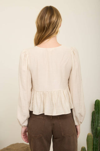 Kyla Eyelet Embroidered Tie Top | Light Khaki