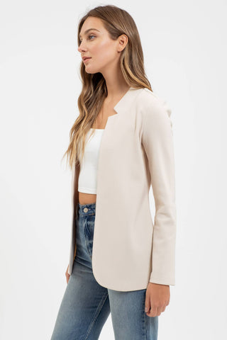 Nelly Notched Collar Long Line Blazer | Khaki