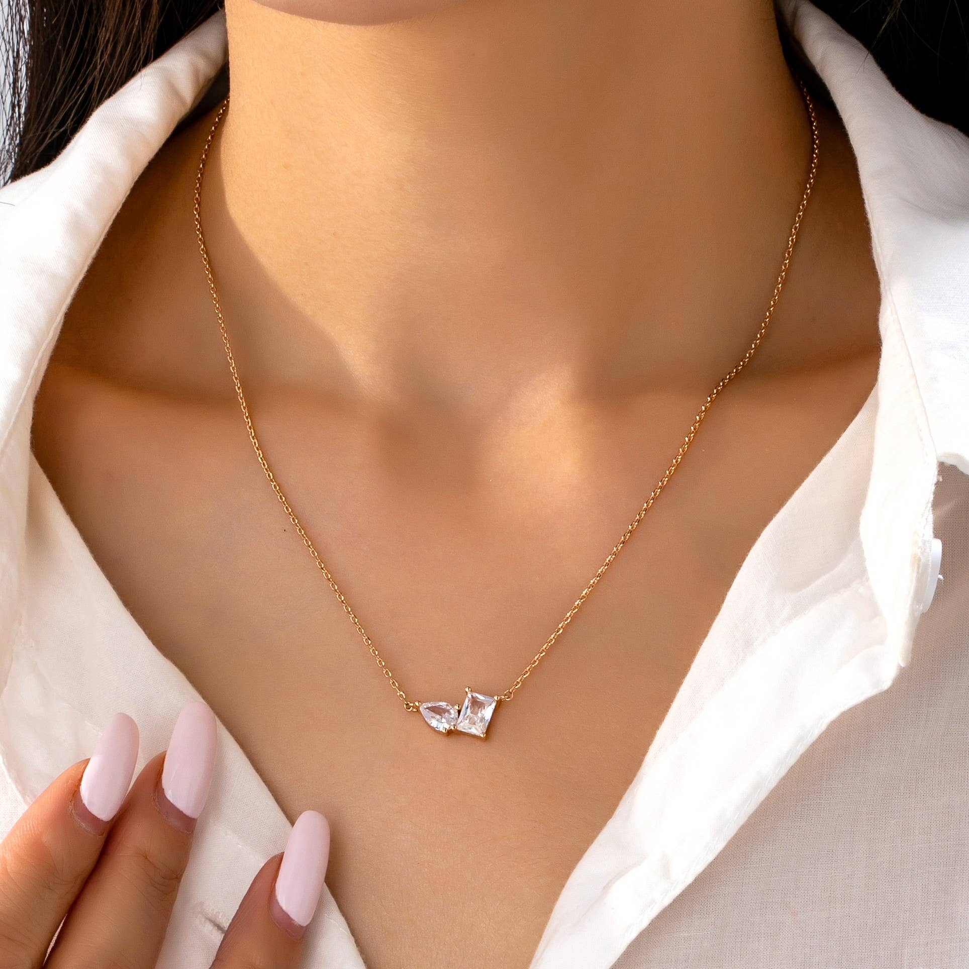 Teardrop Rectangle Crystal Pendant Necklace
