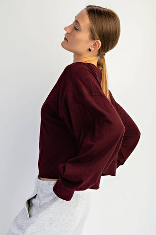 Cotton Slub Open Back Long Sleeve Top | White