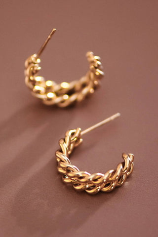 Double Twist Hoop Earrings | 18K Gold Plated Waterproof Stainless Steel