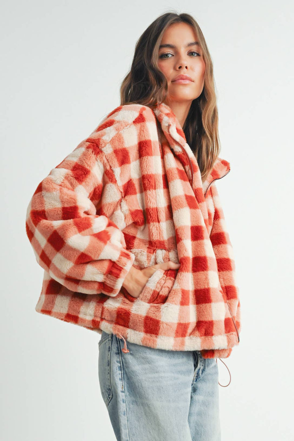 Delaney Drop Shoulder Plaid Jacket | Rust