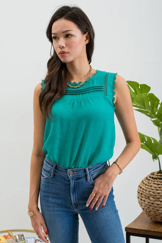 Shelly Sleeveless Lace Edge Woven Top | Multiple Colors