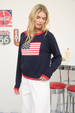 American Flag Knit Drop Shoulder Sweater