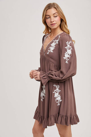 Samantha Embroidered Ruffled Dress | Sage