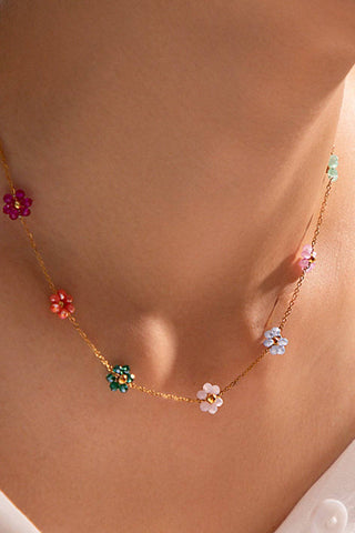 Multi-Colored Floral Beaded Necklace | 18K Gold Plated Waterproof Stainless Steel