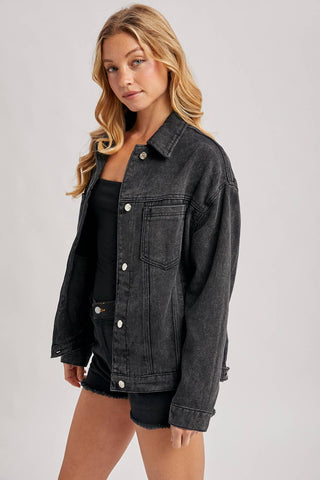 Darby Denim Button Down Oversized Jacket | Black Wash