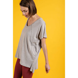 Tri Blend U Neckline Short Sleeve Tunic Top | Multiple Colors