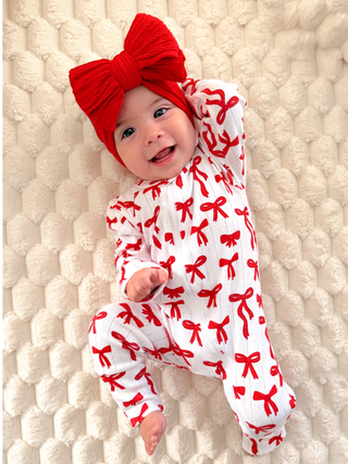 Red Bows Organic Pointelle 2-Way Zip Romper