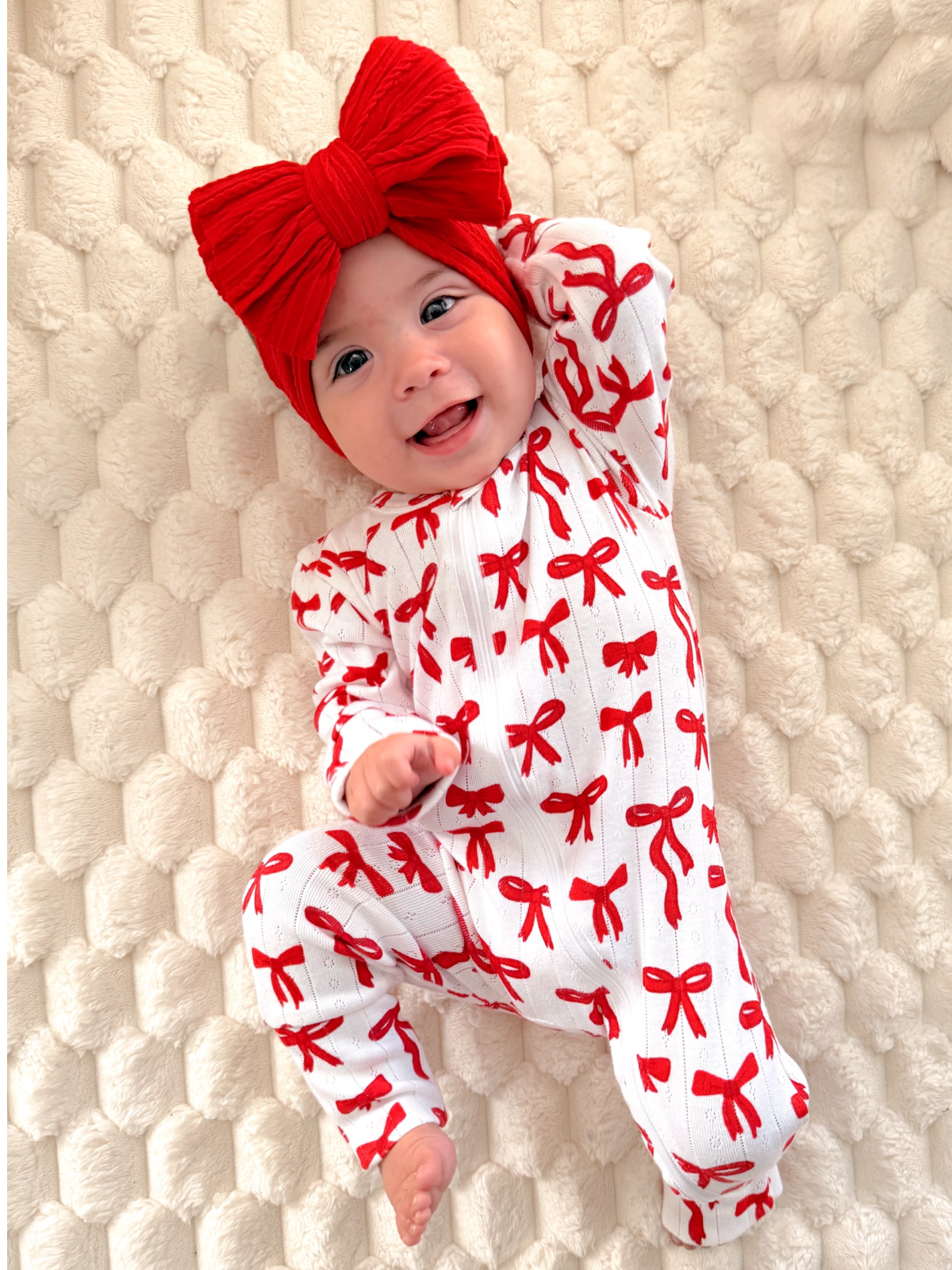 Red Bows Organic Pointelle 2-Way Zip Romper