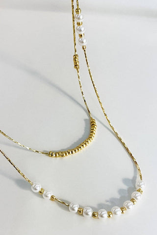 Multi Layered Pearl Chain Necklace | 18K Gold Plated Waterproof Stainless Steel