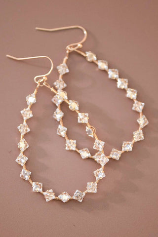 Wire Wrapped Zircon Crystal Teardrop Earrings | Gold