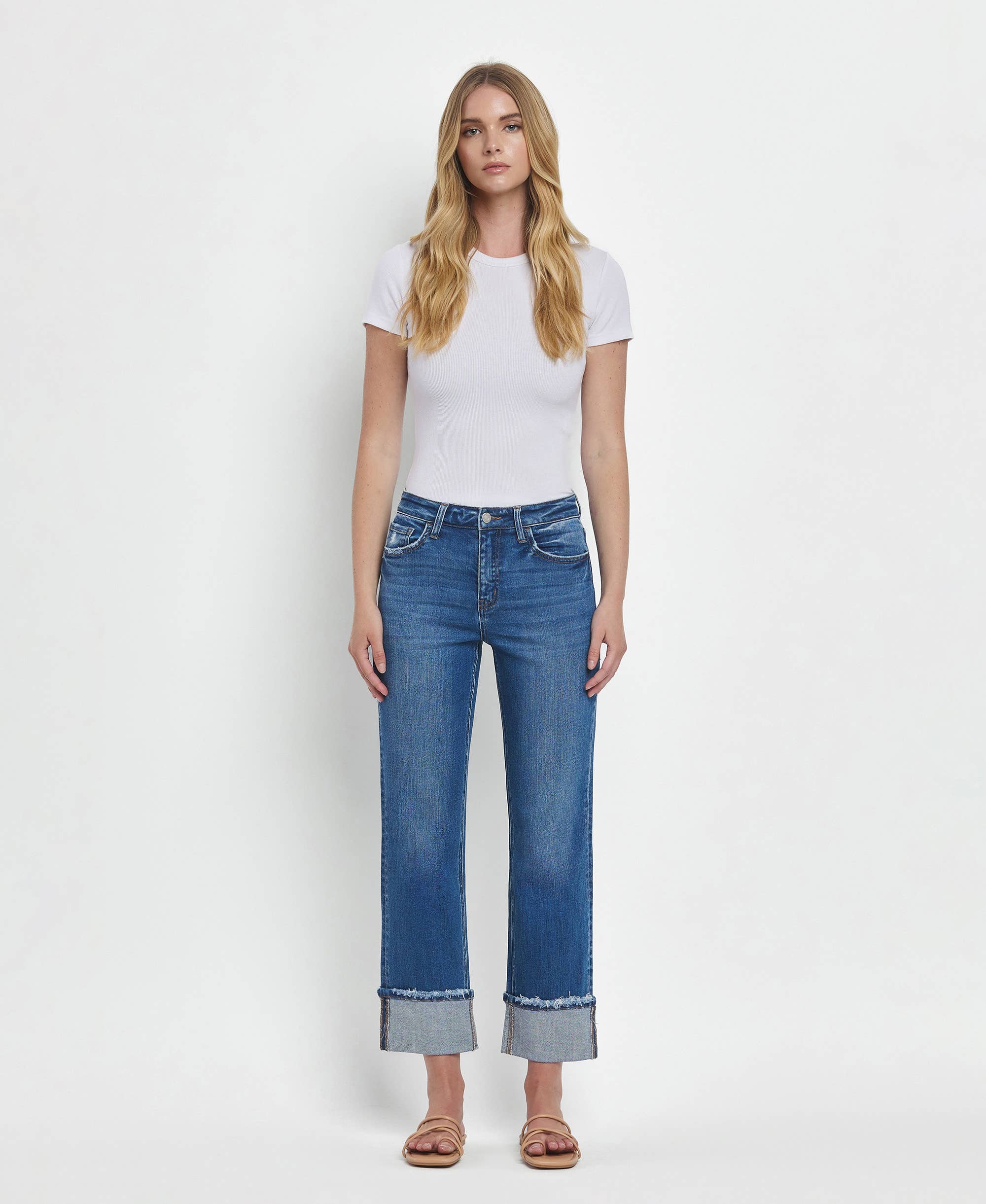 Daphne High Rise Cuffed Straight Jeans