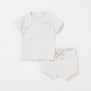 Camden Ribbed Short Set | Dusty Blue