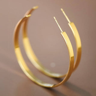 Flattened Hoop Earrings | 18K Gold PVD Plated Waterproof Stainless Steel