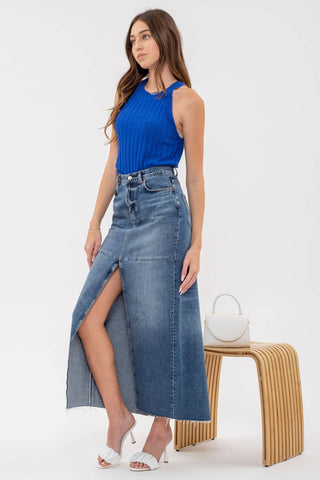 Lacie Halter Crochet Knit Tank Top | Royal Blue