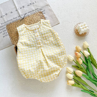 Charlie Checkered Romper | Khaki + White