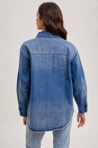 Westlyn Washed Denim Button Down Shacket | Light Wash
