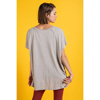 Tri Blend U Neckline Short Sleeve Tunic Top | Multiple Colors