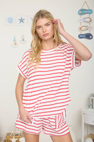 Tessa Textured Stripe Knit Tee | Red