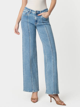 Billbergia High Rise Medium Was Seamed Panel Wide Leg Jean | Vervet