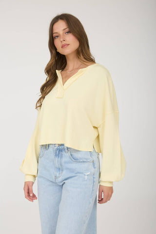 Kara Split Neck Cropped Knit Top | Oatmeal