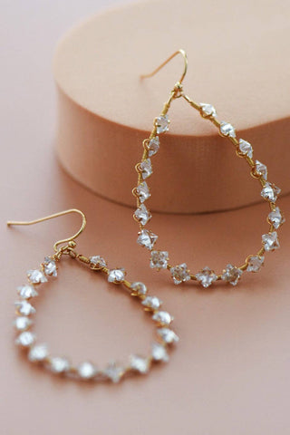 Wire Wrapped Zircon Crystal Teardrop Earrings | Gold