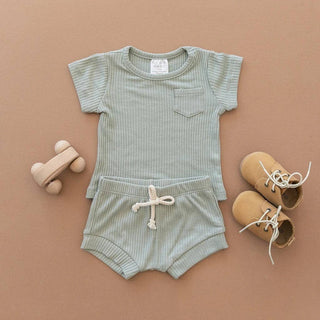 Camden Ribbed Short Set | Dusty Blue