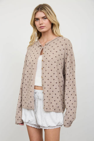 Simply Sweet Polka Dot Raw Edge Cardigan | Light Mocha