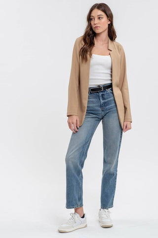 Nelly Notched Collar Long Line Blazer | Khaki