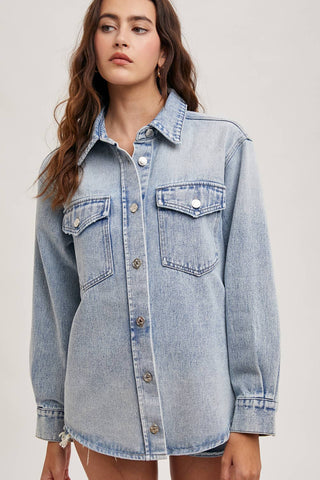 Westlyn Washed Denim Button Down Shacket | Light Wash
