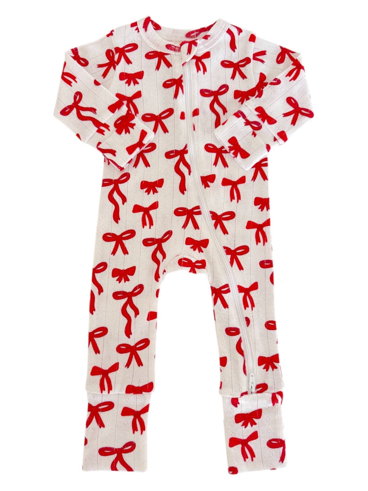 Red Bows Organic Pointelle 2-Way Zip Romper