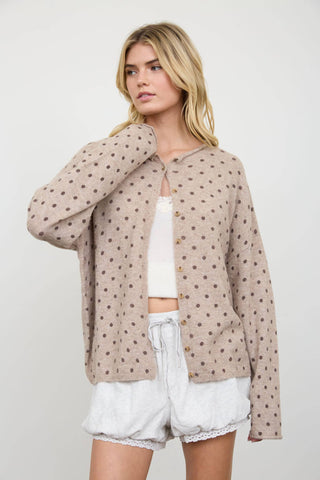 Simply Sweet Polka Dot Raw Edge Cardigan | Light Mocha