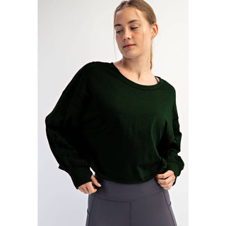 Cotton Slub Open Back Long Sleeve Top | White