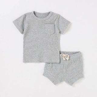 Camden Ribbed Short Set | Dusty Blue