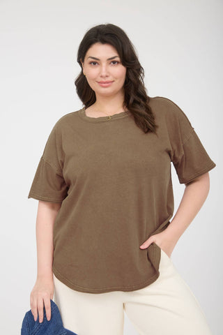 Plus Size Reilly Exposed Seam Knit Top | Brown