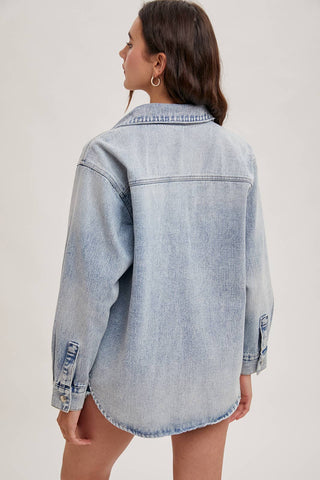 Westlyn Washed Denim Button Down Shacket | Light Wash