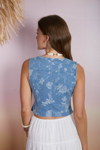 Finley Floral Jacquard Denim Vest