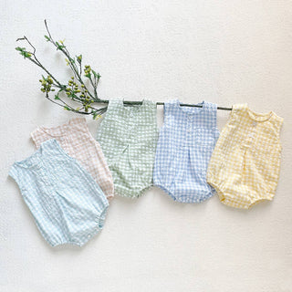 Charlie Checkered Romper | Khaki + White