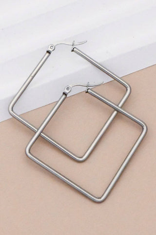 Square Hoop Earrings | Silver Tarnish-Resistant Waterproof Stainless Steel
