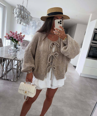 Bows For Days Cardigan | Beige
