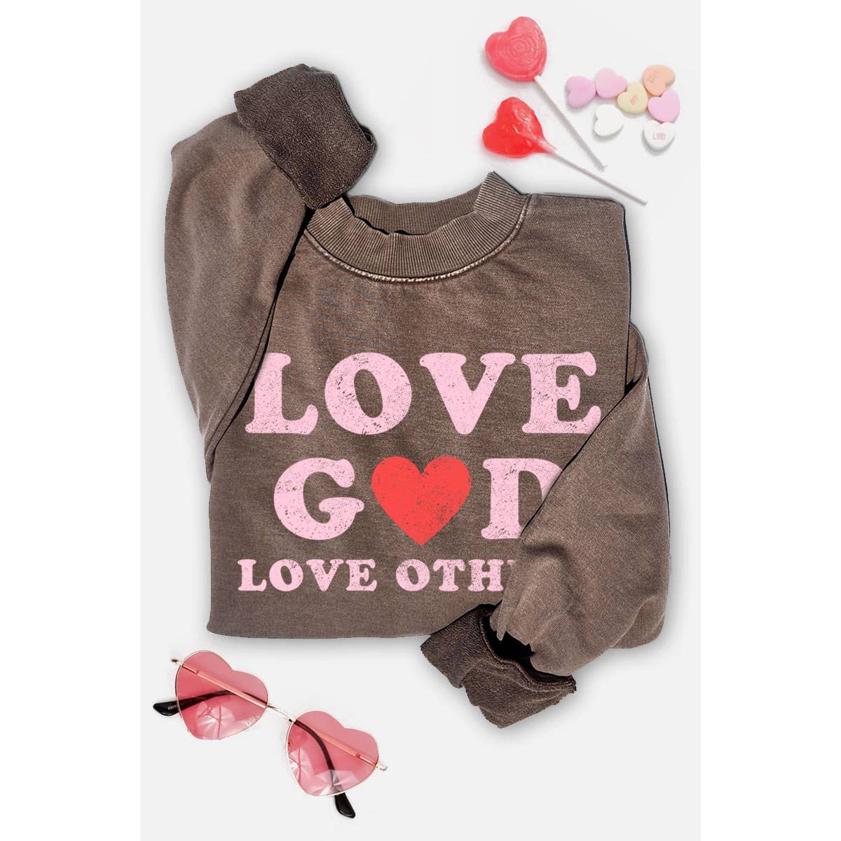 Love God Love Others Mineral Sweatshirt | Chocolate