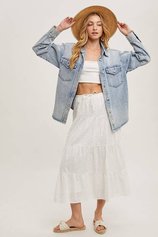 Westlyn Washed Denim Button Down Shacket | Light Wash